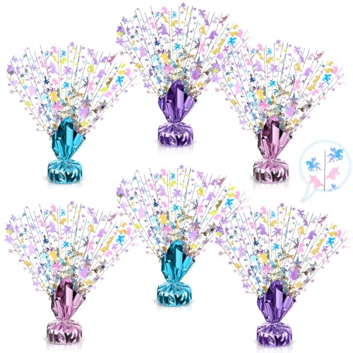 CraftyDream 6 Pcs Table Decorations Rainbow Unicorns Metallic Gleam Foil Spray Centerpieces Unicorn Model Branches Leaf Glitter Plastic Spray Table Centerpieces for Party Birthdays - Image 1