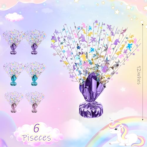 CraftyDream 6 Pcs Table Decorations Rainbow Unicorns Metallic Gleam Foil Spray Centerpieces Unicorn Model Branches Leaf Glitter Plastic Spray Table Centerpieces for Party Birthdays - Image 5