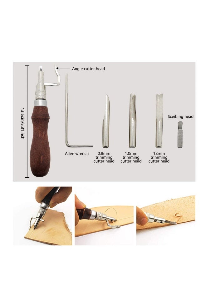 Leather Crafting Tools and Supplies: 26 Pieces Leather Working Tools Set with Groover Awl Waxed Thread Thimble Kit for Stitching Punching Cutting Sewing Leather Craft Making - Image 3