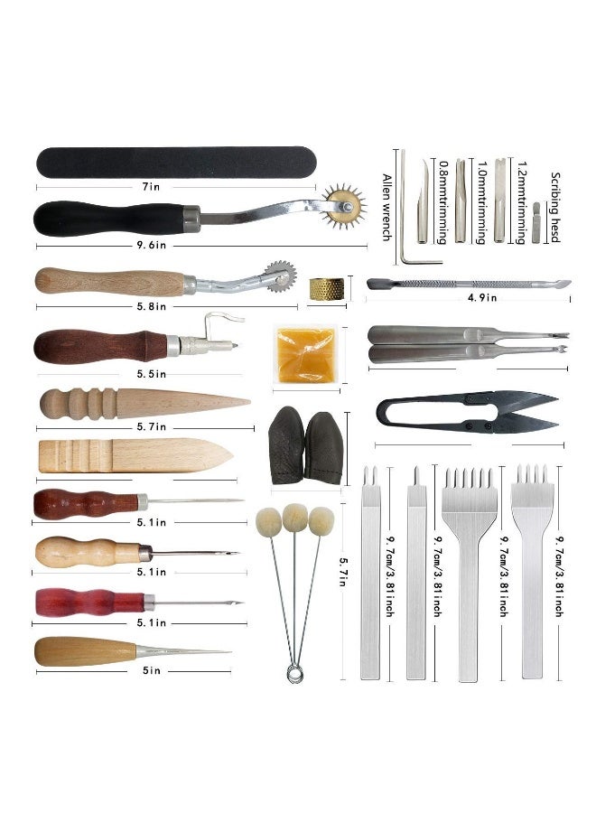 Leather Crafting Tools and Supplies: 26 Pieces Leather Working Tools Set with Groover Awl Waxed Thread Thimble Kit for Stitching Punching Cutting Sewing Leather Craft Making - Image 2