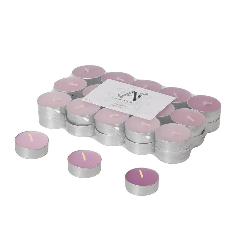 Aroma Naturals 30 Tea-Lights Pack Scented, Lavender SageScented | Burn Time - 4hrs each | Great for any occasion- Home, Spa, Celebrations or Romantic ambience - Image 3