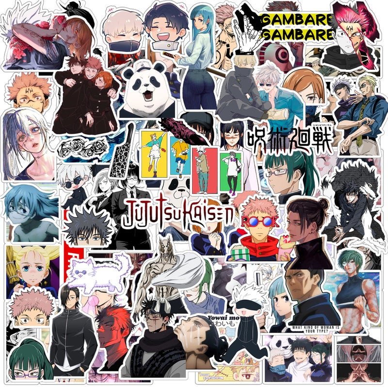 Thepaper9store Vinyl Pack of 75+ Jujutsu Kaisen Stickers for Laptop, Phone Case, Guitar, Bike, Pc, Scrapbook etc. Waterproof Glossy Laminated Residue Free Anime Stickers, self-adhesive, 6 cm - Image 1