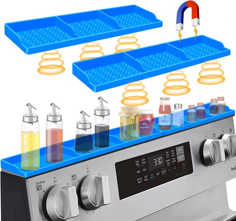 Hydream Silicone Over Stove Magnetic Spice Rack, Suctioned Shelf - Blue for Stove - 30 Inch - Image 1