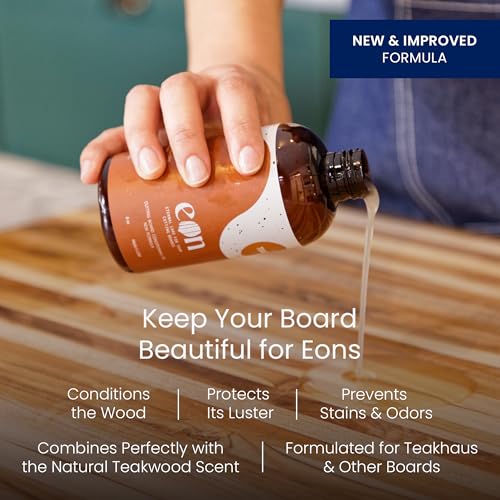 Teakhaus Carving Board and EON Cutting Board Oil Set - Small (S) Teak Wood Cutting Board with Juice Canal & Food-Grade Mineral Oil - 16”L x 12”W x 1.5” Thick - FSC Certified - Image 3