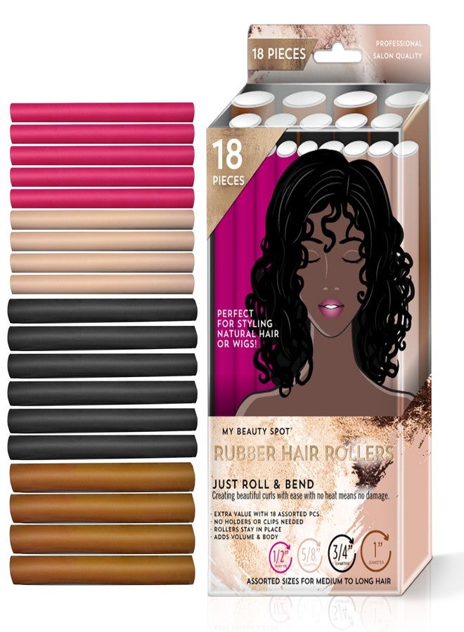 My Beauty Spot Flexi Rods Foam Hair Rollers -1/2" 5/8" 3/4" 1" Diameter- Professional Salon Quality 18 Pcs Rubber Hair Rollers for Long, Medium, and Short Hair, Hair Curlers to Sleep in for Women - Image 1