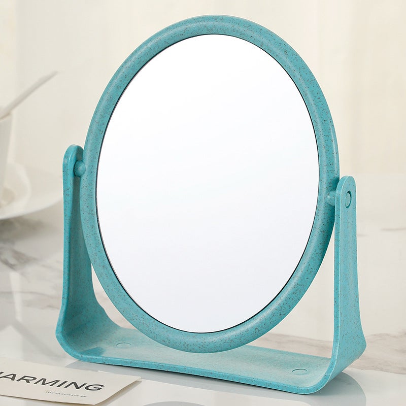 Hd Double-Sided Makeup Mirror Desktop Wheat Straw Colorful Dressing Mirror Folding Portable Large Square Princess Mirror - Image 1