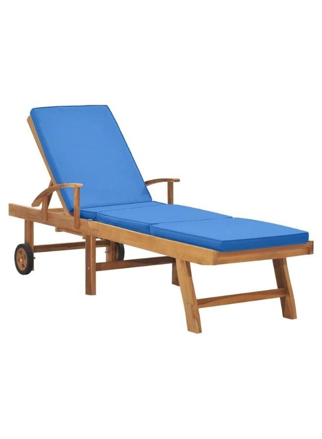 vidaxl vidaXL Sun Lounger with Cushion Solid Teak Wood Blue  - Image 1