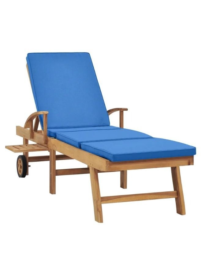 vidaxl vidaXL Sun Lounger with Cushion Solid Teak Wood Blue  - Image 2