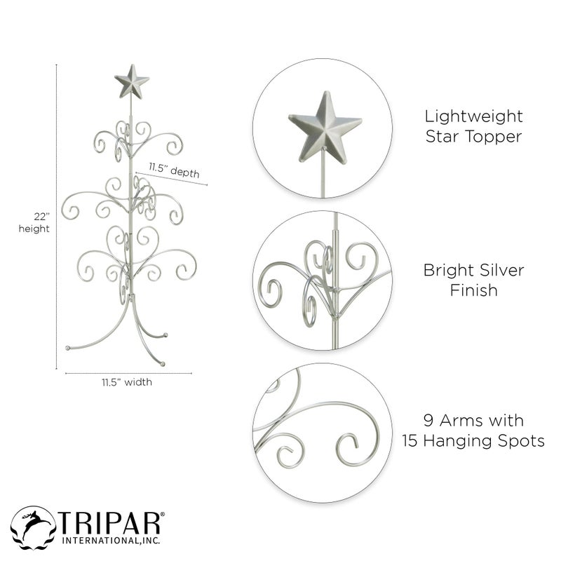Tripar Decorative Tree Ornament & Jewelry Display Silver Finish (22-Inch Height) - Decorative Metal Wire Stand - 3 Tiers Of Branches Perfect For Wrought Iron Trees - Perfect Holiday Gift - Image 3