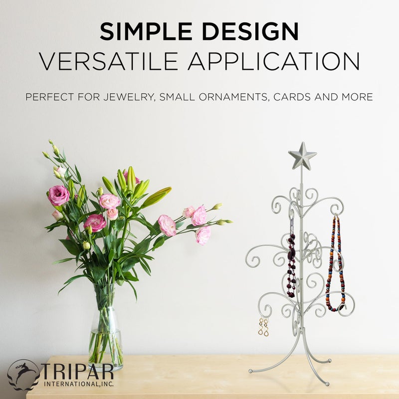 Tripar Decorative Tree Ornament & Jewelry Display Silver Finish (22-Inch Height) - Decorative Metal Wire Stand - 3 Tiers Of Branches Perfect For Wrought Iron Trees - Perfect Holiday Gift - Image 2