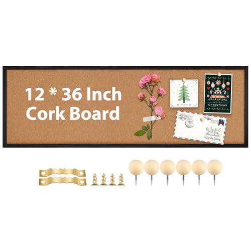 TORASO Cork Board Bulletin Board Corkboard for Walls with Black Frame Large Wall Mounted Cork Board with Installation Kit118 x 354 Pin Tackboard for HomeOffice School RMBBK3090 - Image 1