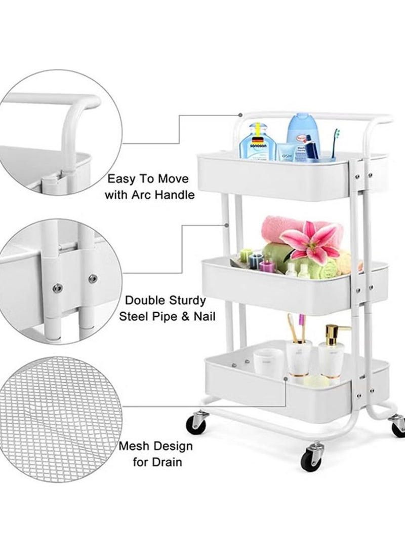 DubaiGallery 3 Tier Trolley Storage -3 Tier Rolling Storage Cart with Wheels - Multifunctional Organization Cart with Brake Caster Wheels -Kitchen Shelf Storage Rack - Image 4