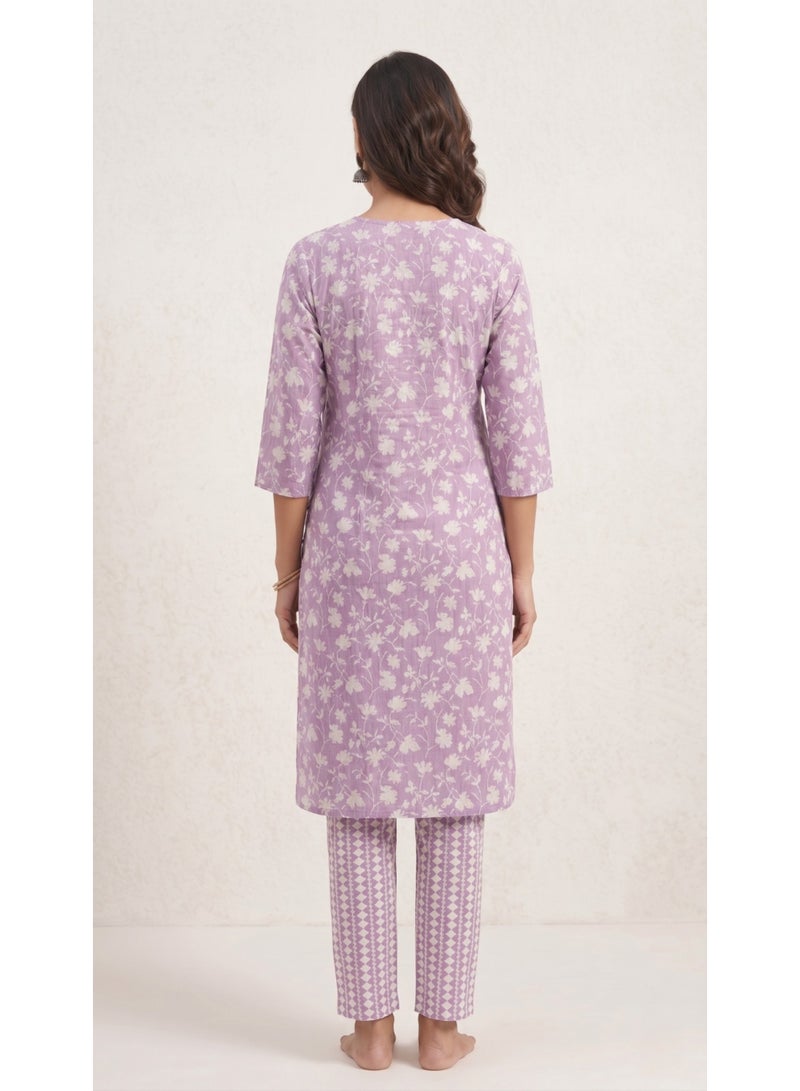 THUGFIT Women's Pure Cotton Floral Print Angrakha Kurta with Lace Details - Image 5