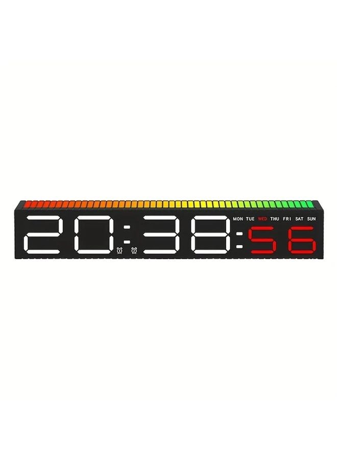 ساعة رقمية مضيئة باللون الأبيض مع عرض التاريخ ودرجة الحرارة وتعمل بالطاقة عبر USB - Image 1