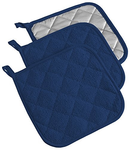 DII Basic Terry Collection Quilted 100% Cotton, Potholder, Nautical Blue, 3 Piece - Image 1