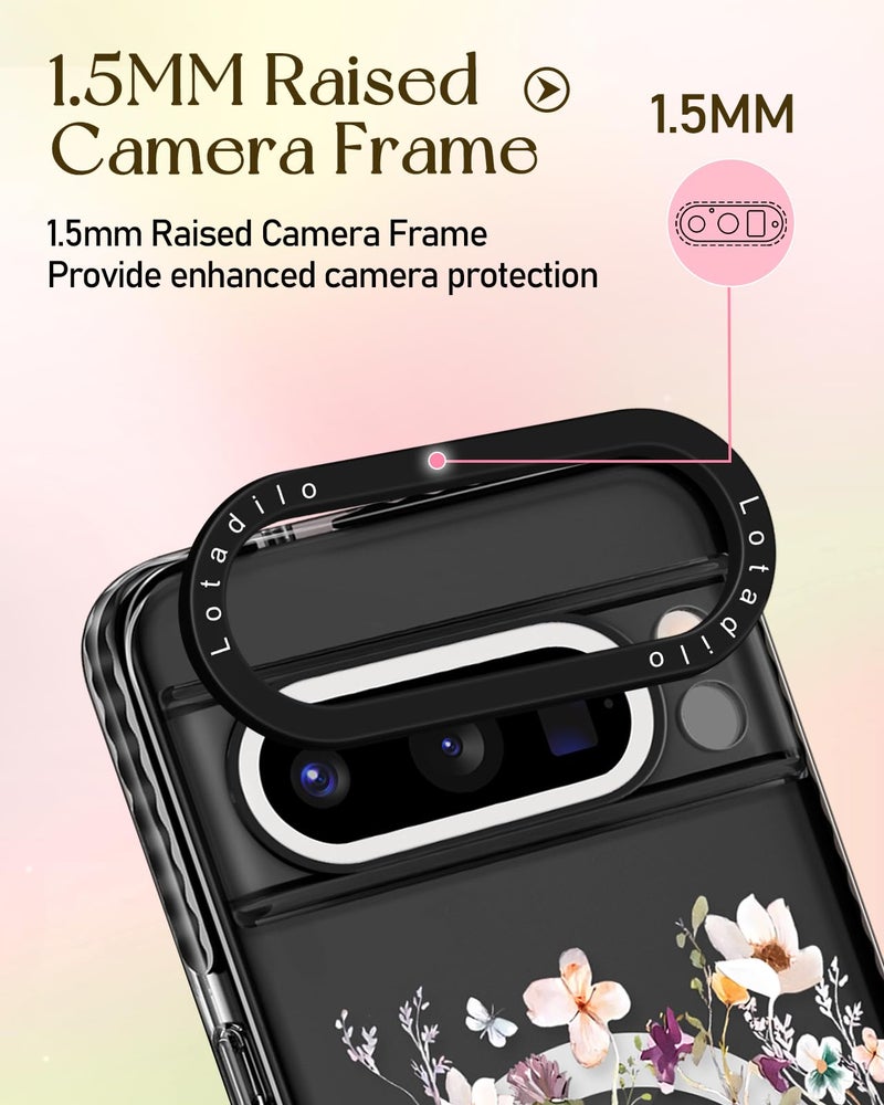 Lotadilo Cute for Google Pixel 8 Pro Case - Compatible with Magsafe Magnetic Ring Holder Stand Kickstand for Women Girls Girly Funny Fashion Pretty TPU Phone Covers Dried Flower Design - Image 3