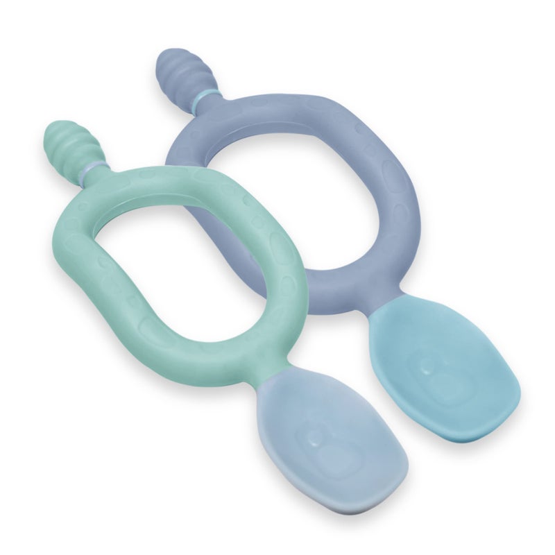 Bibado Dippit Baby Led Weaning Spoon, BPA Free Baby Spoons Self Feeding 6 Months & Up, 2 Handed Baby Spoon with Loop Handle, Use as Toddler & Baby Training Spoon, Baby Led Weaning Supplies, 2 Pack - Image 1