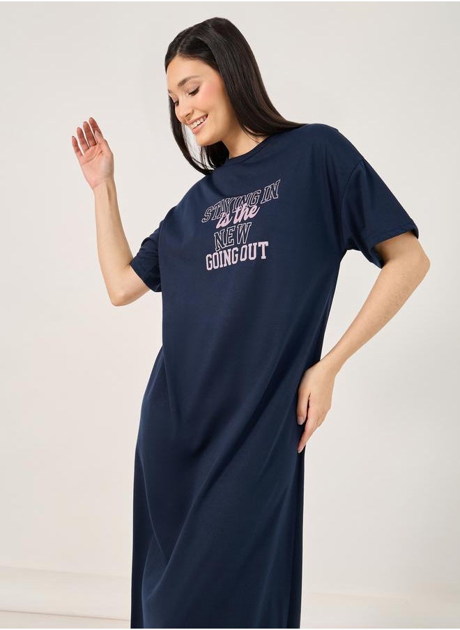 Styli Staying In Slogan Dropped Shoulder Sleep T-Shirt Dress  - Image 2