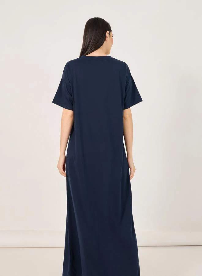 Styli Staying In Slogan Dropped Shoulder Sleep T-Shirt Dress
