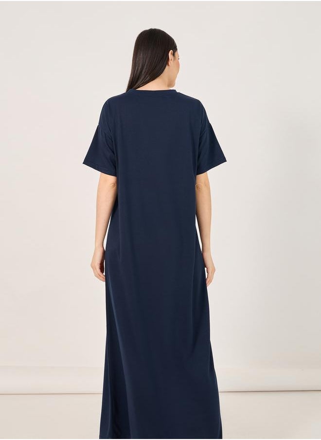 Styli Staying In Slogan Dropped Shoulder Sleep T-Shirt Dress  - Image 4