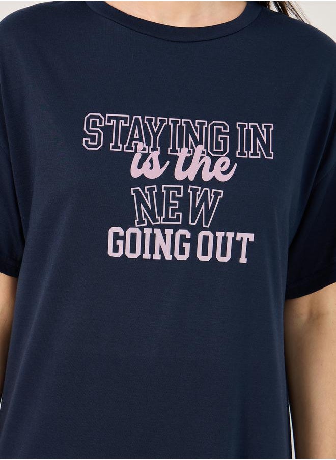Styli Staying In Slogan Dropped Shoulder Sleep T-Shirt Dress  - Image 3