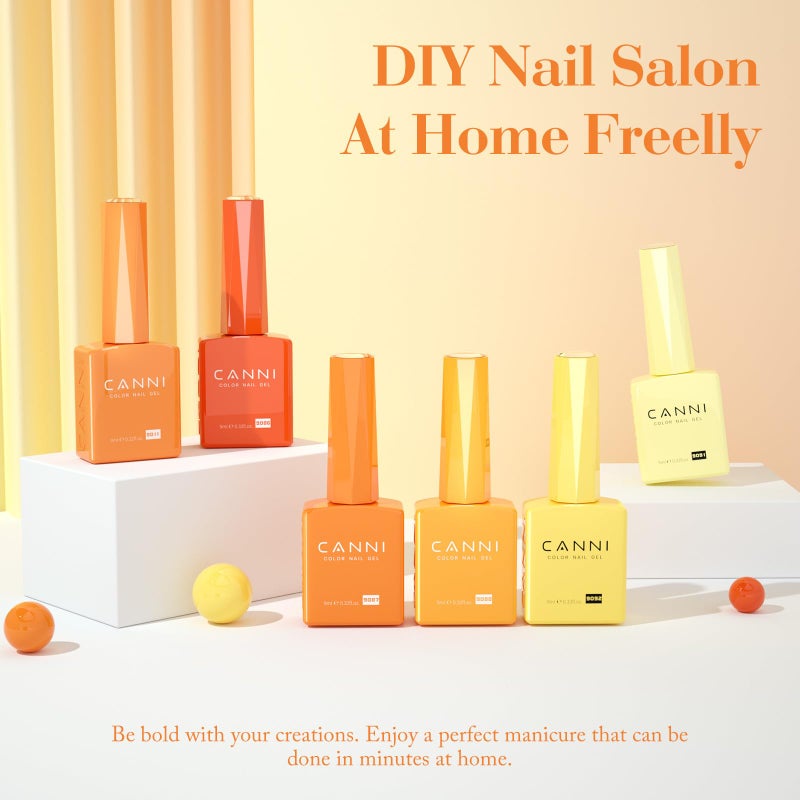 CANNI Orange Gel Nail Polish Set â€“ 6 Colors (Fire Orange, Yellow, Amber, Pumpkin, Sunset), 9ML Soak Off UV LED Nail Gel Kit for Fall Nail Art & DIY Manicure - Image 2