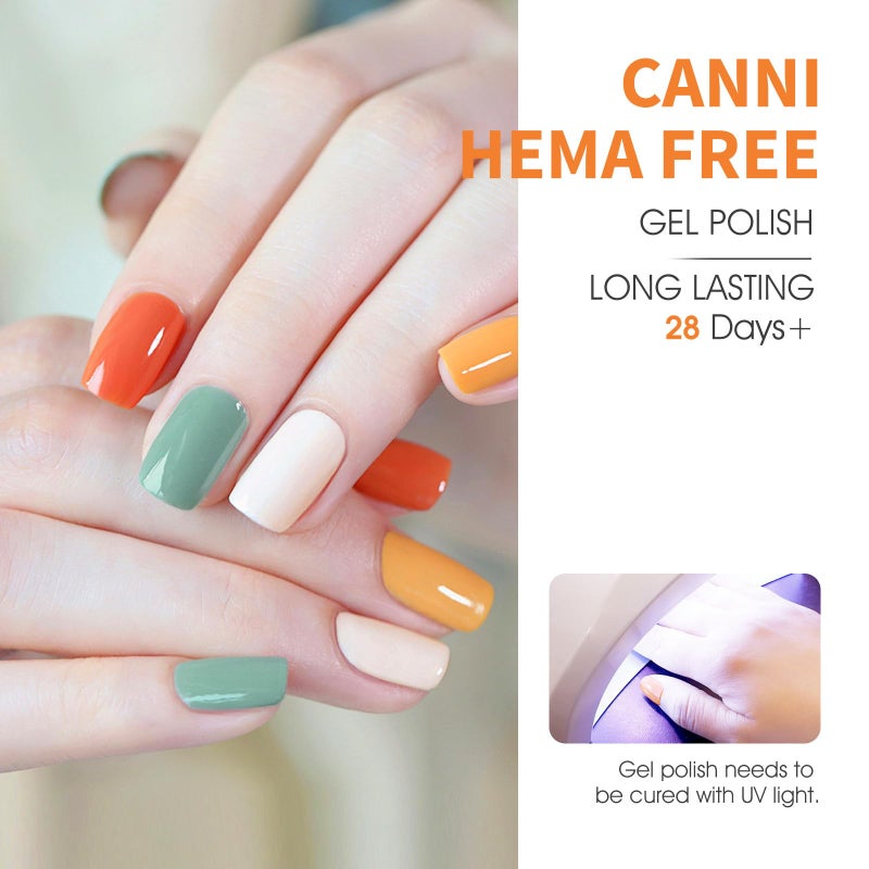 CANNI Orange Gel Nail Polish Set â€“ 6 Colors (Fire Orange, Yellow, Amber, Pumpkin, Sunset), 9ML Soak Off UV LED Nail Gel Kit for Fall Nail Art & DIY Manicure - Image 4