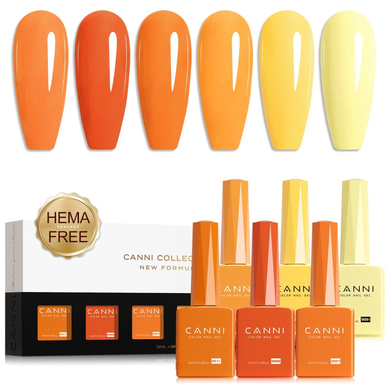 CANNI Orange Gel Nail Polish Set â€“ 6 Colors (Fire Orange, Yellow, Amber, Pumpkin, Sunset), 9ML Soak Off UV LED Nail Gel Kit for Fall Nail Art & DIY Manicure - Image 1