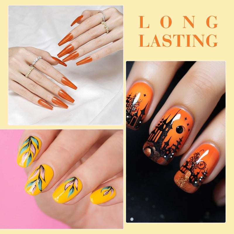 CANNI Orange Gel Nail Polish Set â€“ 6 Colors (Fire Orange, Yellow, Amber, Pumpkin, Sunset), 9ML Soak Off UV LED Nail Gel Kit for Fall Nail Art & DIY Manicure - Image 3