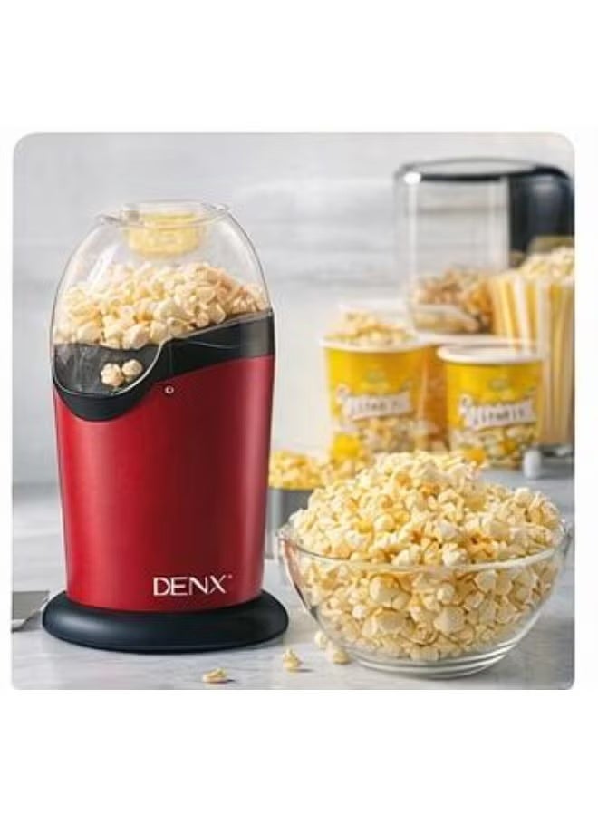 Denx Hot Air Popcorn Maker 1100W – Oil-Free Popcorn Machine,Healthy Snack Maker, Fast 2-3 Minute Popping, Electric Popcorn Popper for Home, Red - Image 3