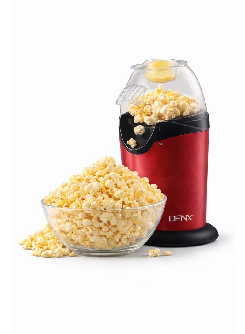 Denx Hot Air Popcorn Maker 1100W – Oil-Free Popcorn Machine,Healthy Snack Maker, Fast 2-3 Minute Popping, Electric Popcorn Popper for Home, Red - Image 1