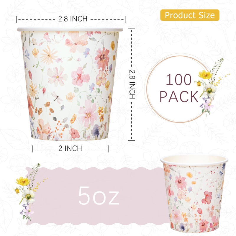 Crisky 5oz Paper Cups Dixie Cup[100 Pack], Disposable Bathroom Cups, Elegant Design Floral Small Mouthwash Cup, Hot/Cold Beverage Coffee, Dessert for Birthday Parties, Home-use, Picnics, Ceremonies - Image 3