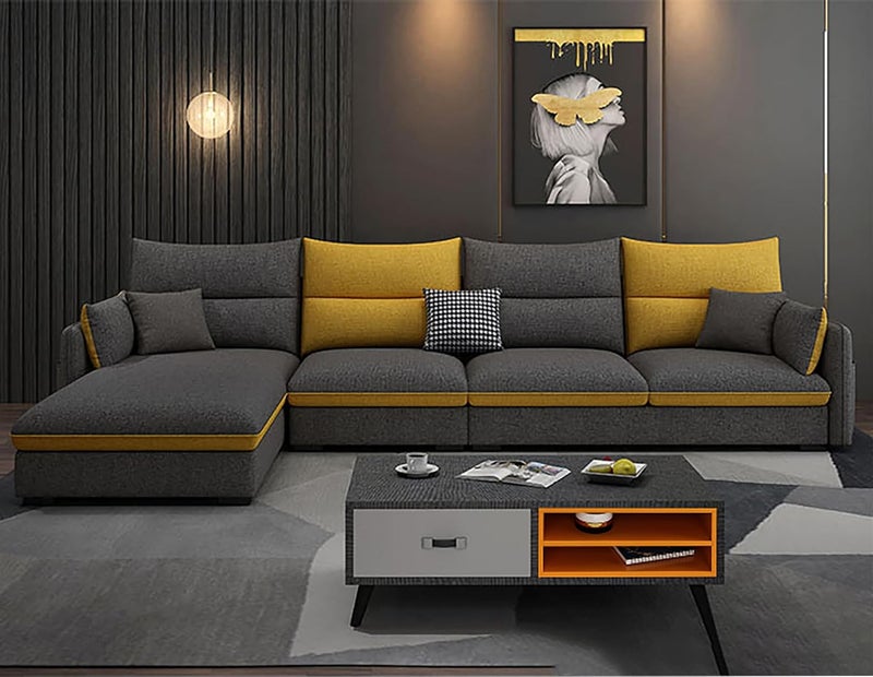 Poppins Home Modern Sofa Living Room Arm Corner Sectional Mid Century Mini Loveseat Couch Accent Beds Faux Sofa Inflavel Bedroom Furniture L Shape (Right, Fabric) - Image 1