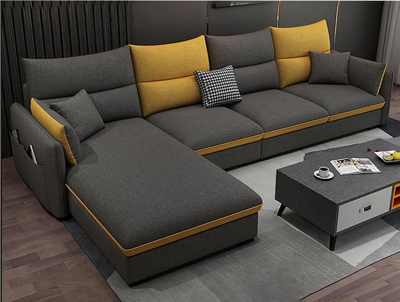 Poppins Home Modern Sofa Living Room Arm Corner Sectional Mid Century Mini Loveseat Couch Accent Beds Faux Sofa Inflavel Bedroom Furniture L Shape (Right, Fabric) - Image 3
