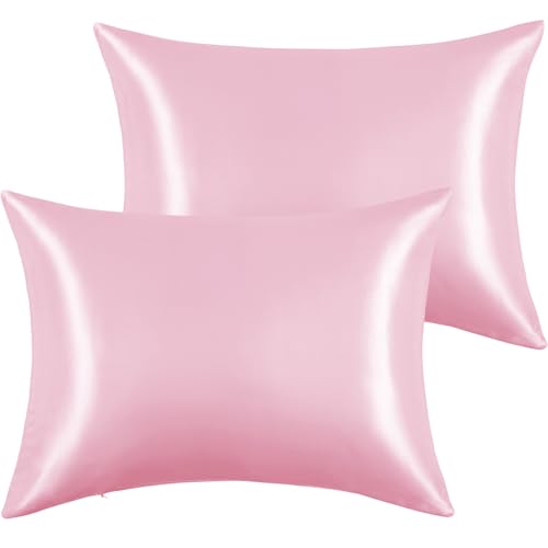 RUDONG M 2 Pack Zippered Satin Toddler Pillowcases 13x18 Inch - Silky Soft Toddler Pillow Cases with Hidden Zipper, Travel Pillow Covers for Boys & Girls, Pink - Image 5