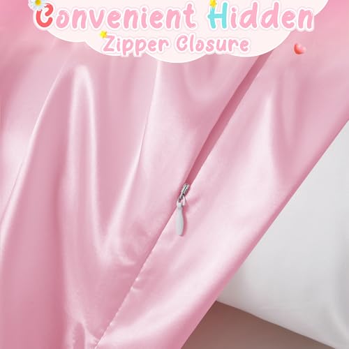RUDONG M 2 Pack Zippered Satin Toddler Pillowcases 13x18 Inch - Silky Soft Toddler Pillow Cases with Hidden Zipper, Travel Pillow Covers for Boys & Girls, Pink - Image 3