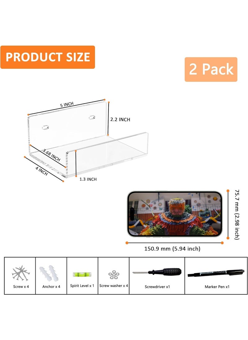 NIYANETAIL NIYANETAIL 5 Clear Acrylic Wall Shelf 2 Pack Small Wall Shelves for Display Organization and Storage in Small Spaces Durable Minimalistic Design for Home Office and Bedroom  - Image 3