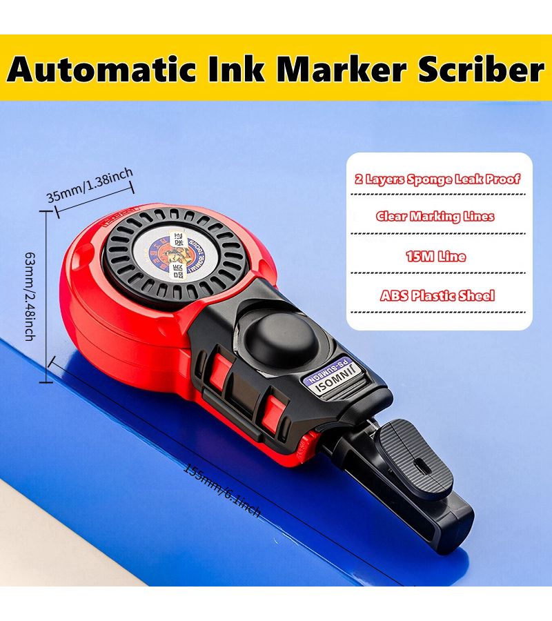 Automatic Ink Marker Scriber with Red Grip Inkwell and 3 Red Long-Tip Deep Hole Markers - New Woodworking Painting Set for Woodworking Tile Installation DIY Floor Layouts - Image 5