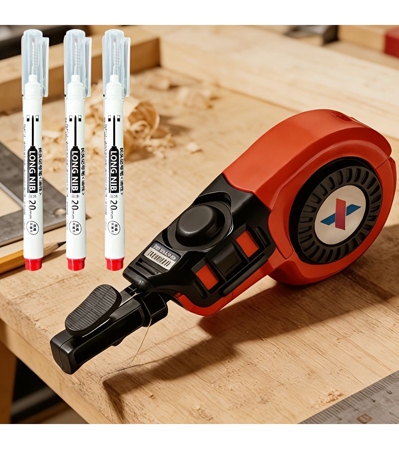 Automatic Ink Marker Scriber with Red Grip Inkwell and 3 Red Long-Tip Deep Hole Markers - New Woodworking Painting Set for Woodworking Tile Installation DIY Floor Layouts - Image 1