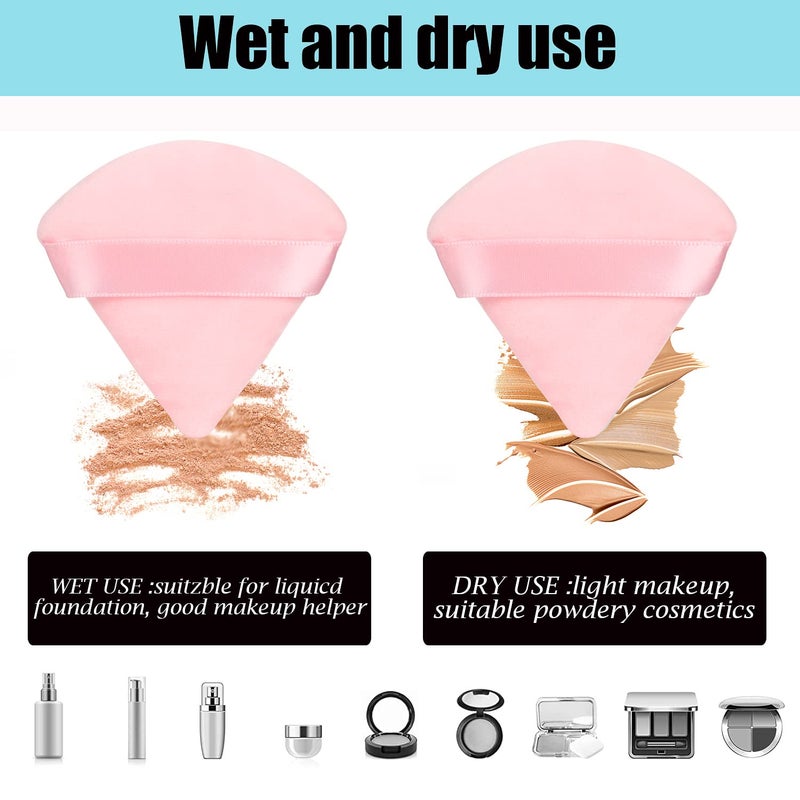 JASSINS 8 Pcs Cotton Powder Puff Face,JASSINS Triangle super soft for Both dry and wet Makeup Setting/Concealer/Loose and Body Powder/Foundation/Blush Makeup Sponge Set (Pink) - Image 2