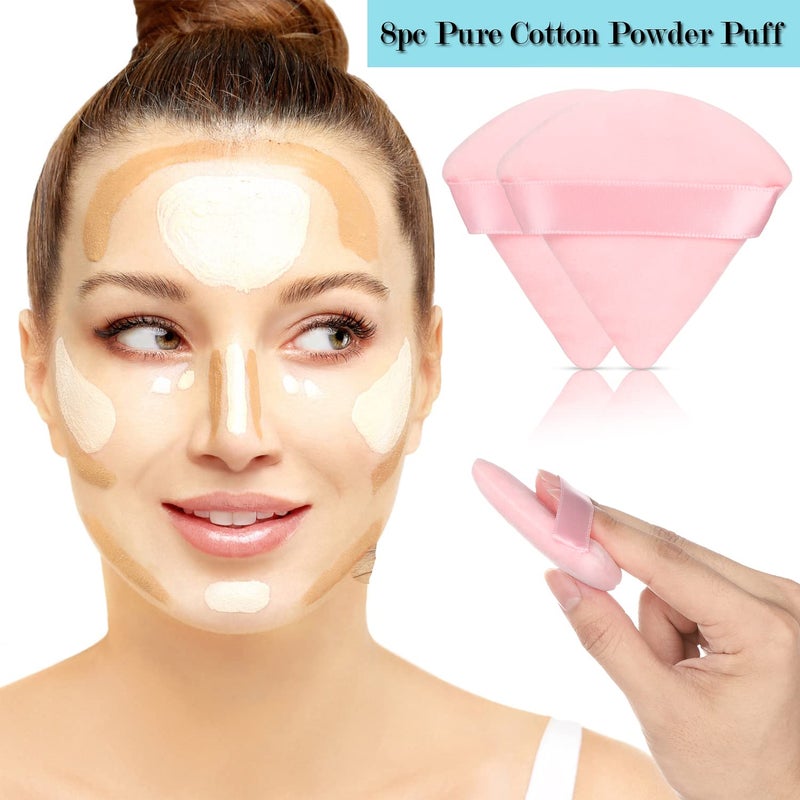 JASSINS 8 Pcs Cotton Powder Puff Face,JASSINS Triangle super soft for Both dry and wet Makeup Setting/Concealer/Loose and Body Powder/Foundation/Blush Makeup Sponge Set (Pink) - Image 5