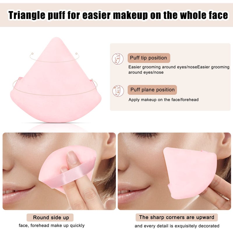 JASSINS 8 Pcs Cotton Powder Puff Face,JASSINS Triangle super soft for Both dry and wet Makeup Setting/Concealer/Loose and Body Powder/Foundation/Blush Makeup Sponge Set (Pink) - Image 4