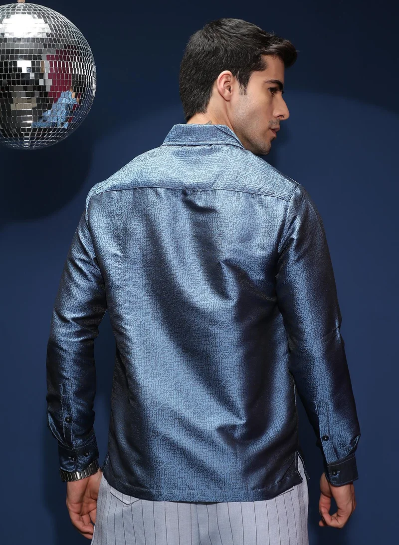CAHOOT  Men's Electric Blue Distortion-Texture Shirt for Men | Best Price UAE