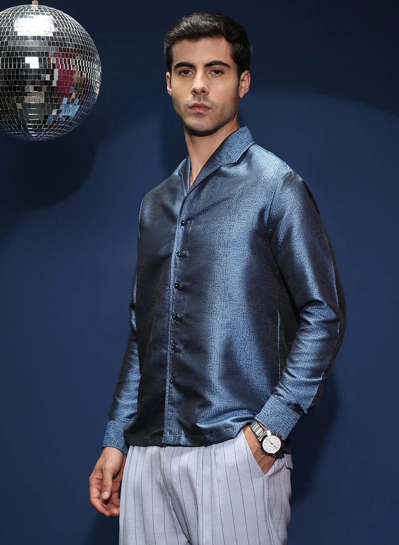 CAHOOT  Men's Electric Blue Distortion-Texture Shirt for Men | Best Price UAE