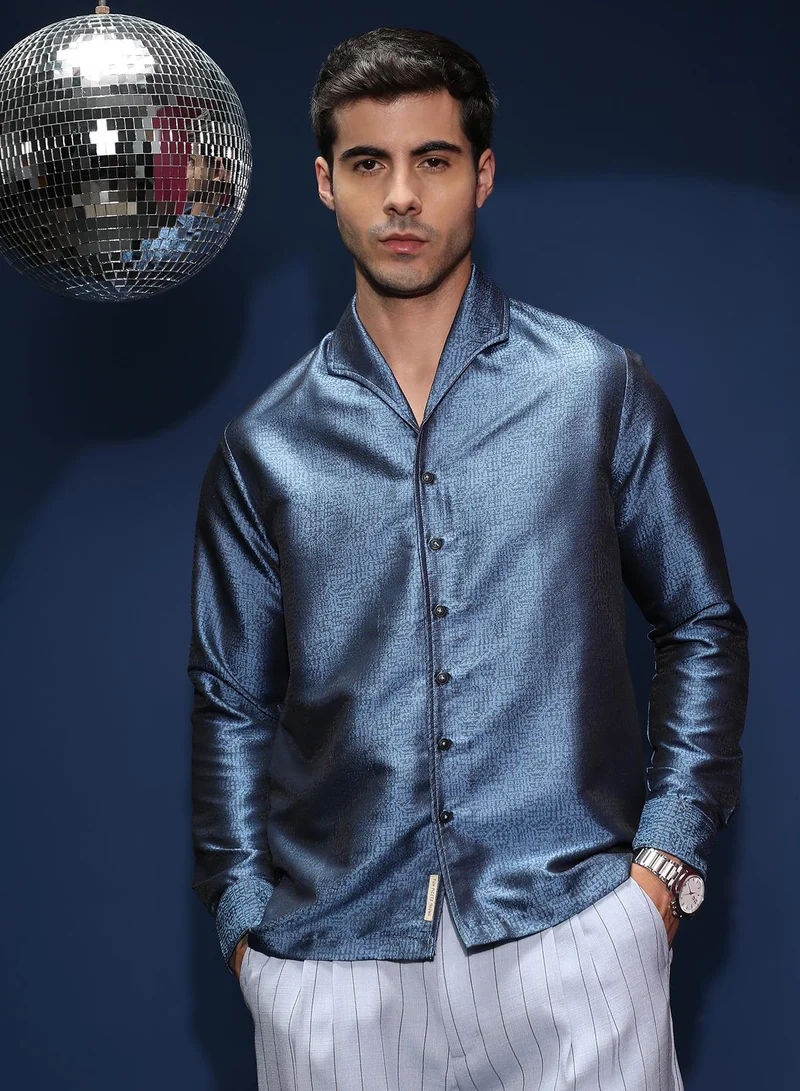 كامبوس سوترا قميص رجالي أزرق كهربائي بنسيج مشوه