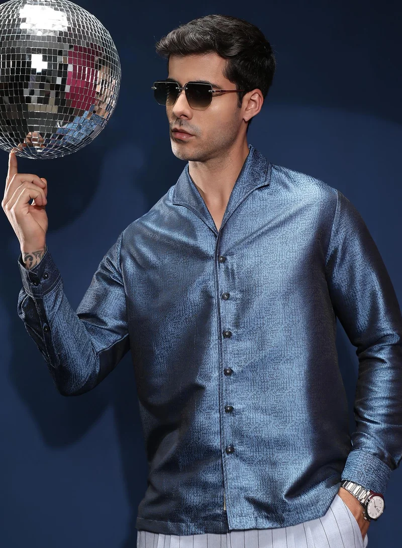 كامبوس سوترا قميص رجالي أزرق كهربائي بنسيج مشوه