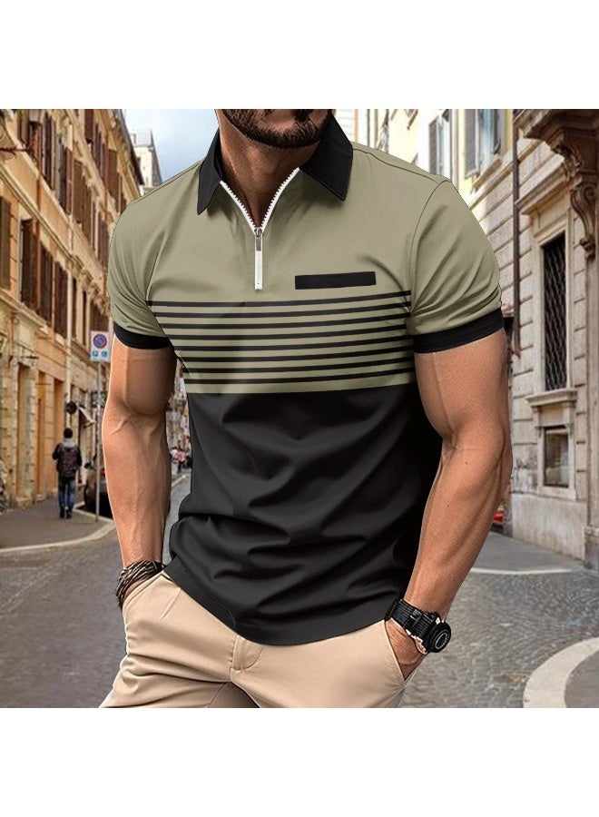 Men's Polo T Shirt Summer Short Sleeve Clothing Fashion Stripe Print Street Casual Buttons Tops Pullover - Image 1