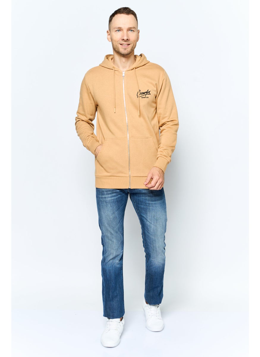 Crooks & Castles - Men Hooded Brand Logo Long Sleeves Sweatshirt, Tan - Image 1