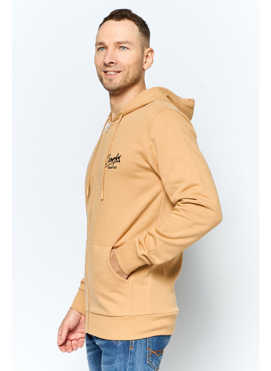 Crooks & Castles - Men Hooded Brand Logo Long Sleeves Sweatshirt, Tan - Image 1