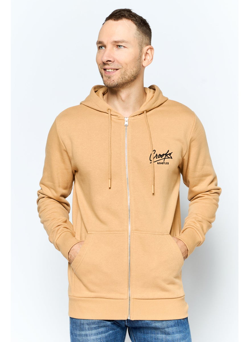 Crooks & Castles - Men Hooded Brand Logo Long Sleeves Sweatshirt, Tan - Image 1